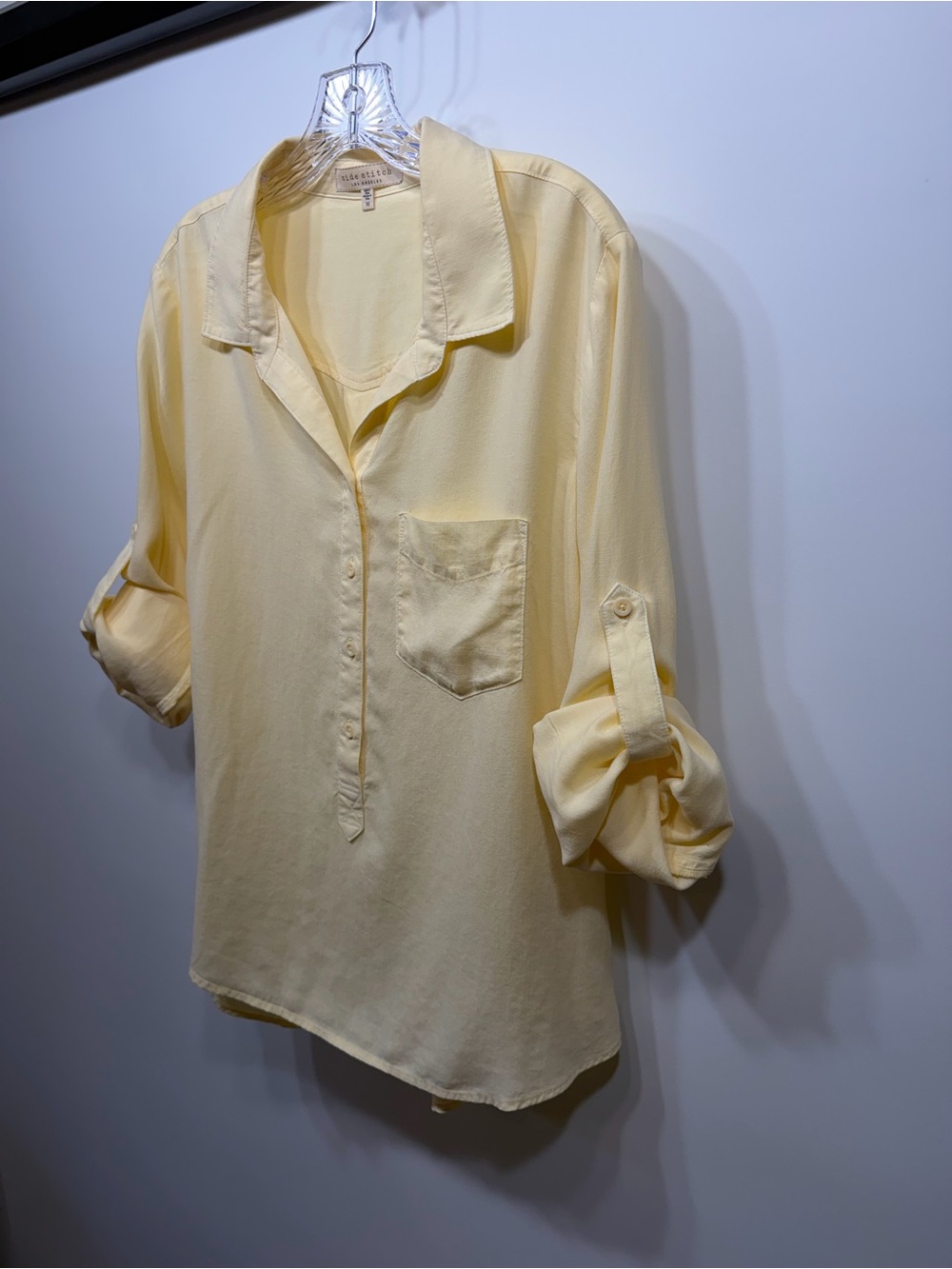 Side Stitch LA 100% Lyocell Button Front Roll Tab Blouse Yellow Size Medium - Picture 3 of 11